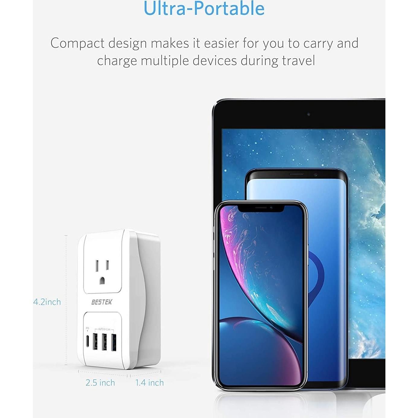 Adaptador de Viaje Internacional BESTEK 3000W con USB-C