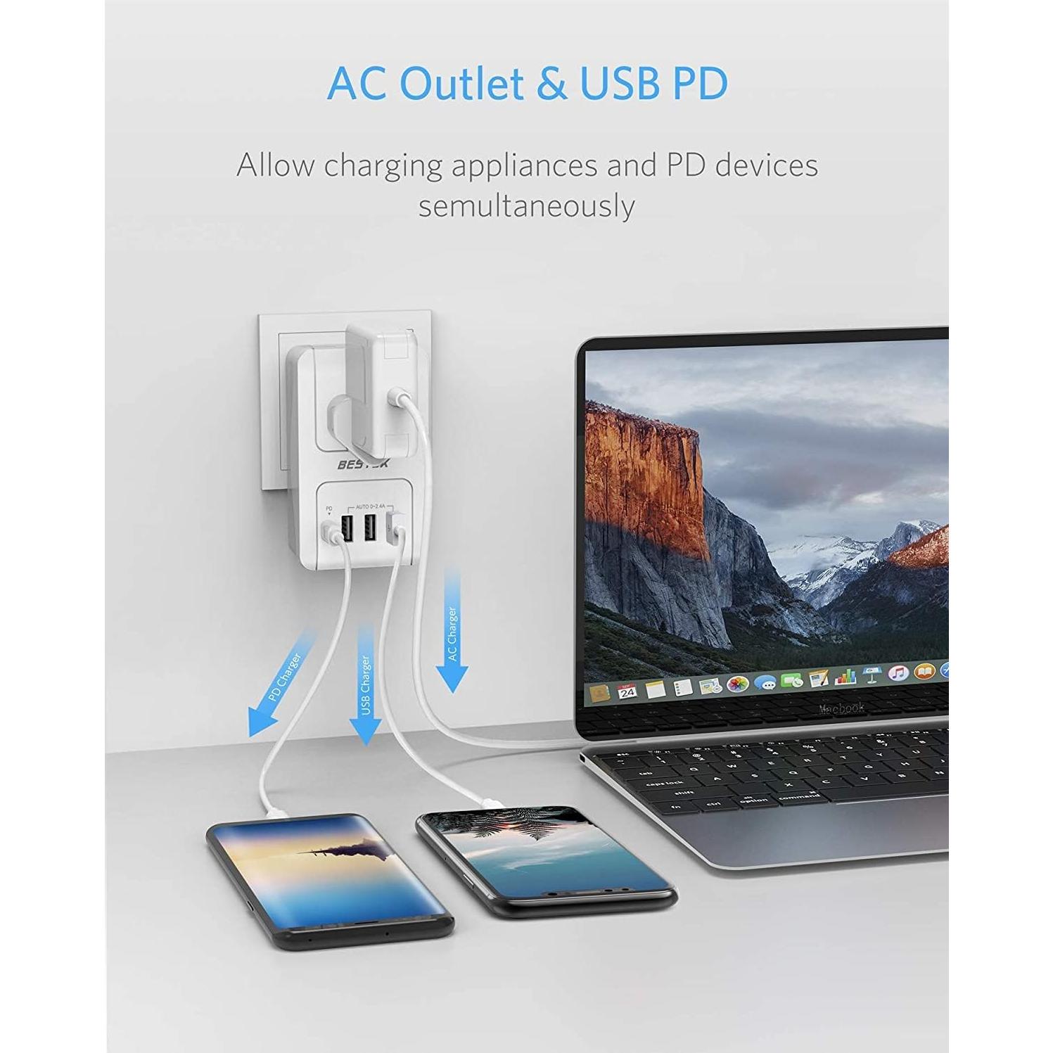 Adaptador de Viaje Internacional BESTEK 3000W con USB-C