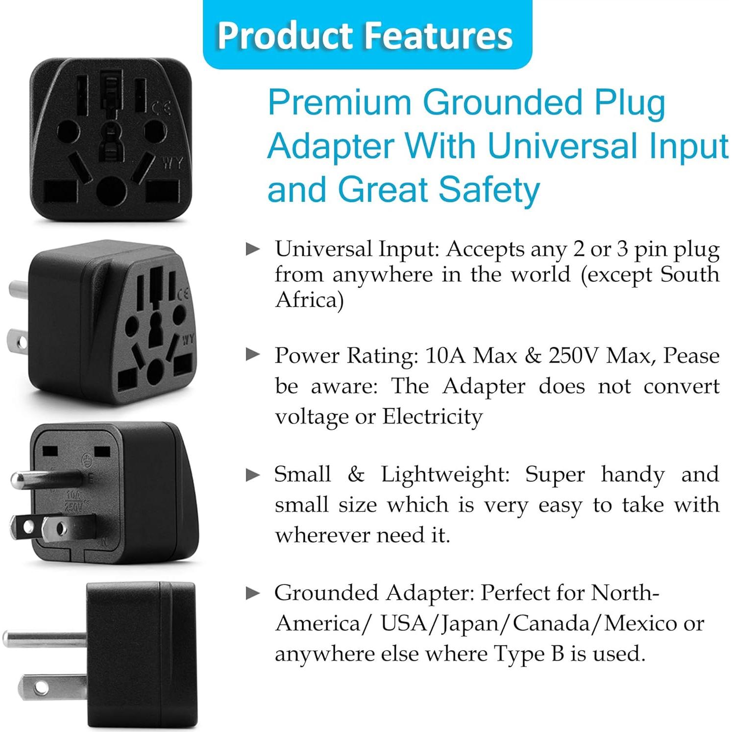 Adaptador de Enchufe de Viaje Unidapt Tipo B a USA 1-Pack