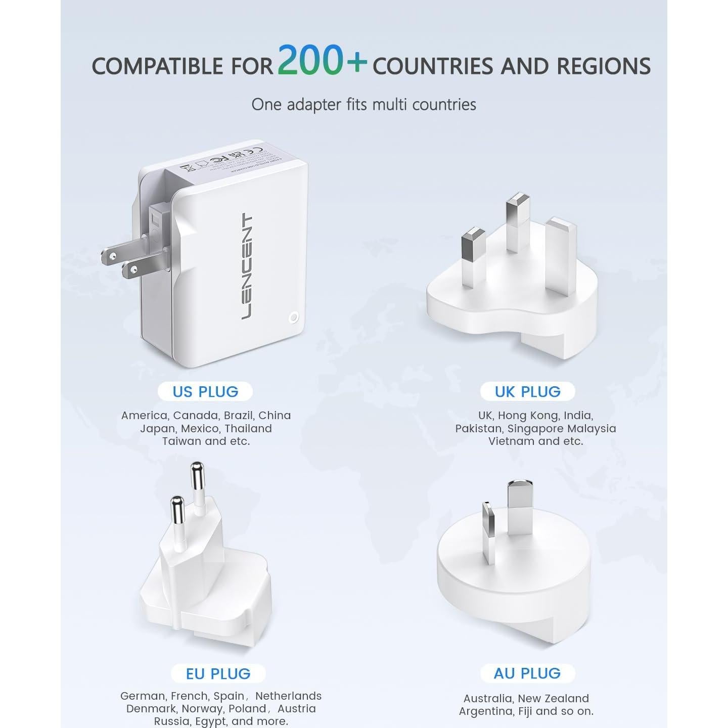 Cargador de Pared USB Múltiple LENCENT 22W 4 Puertos