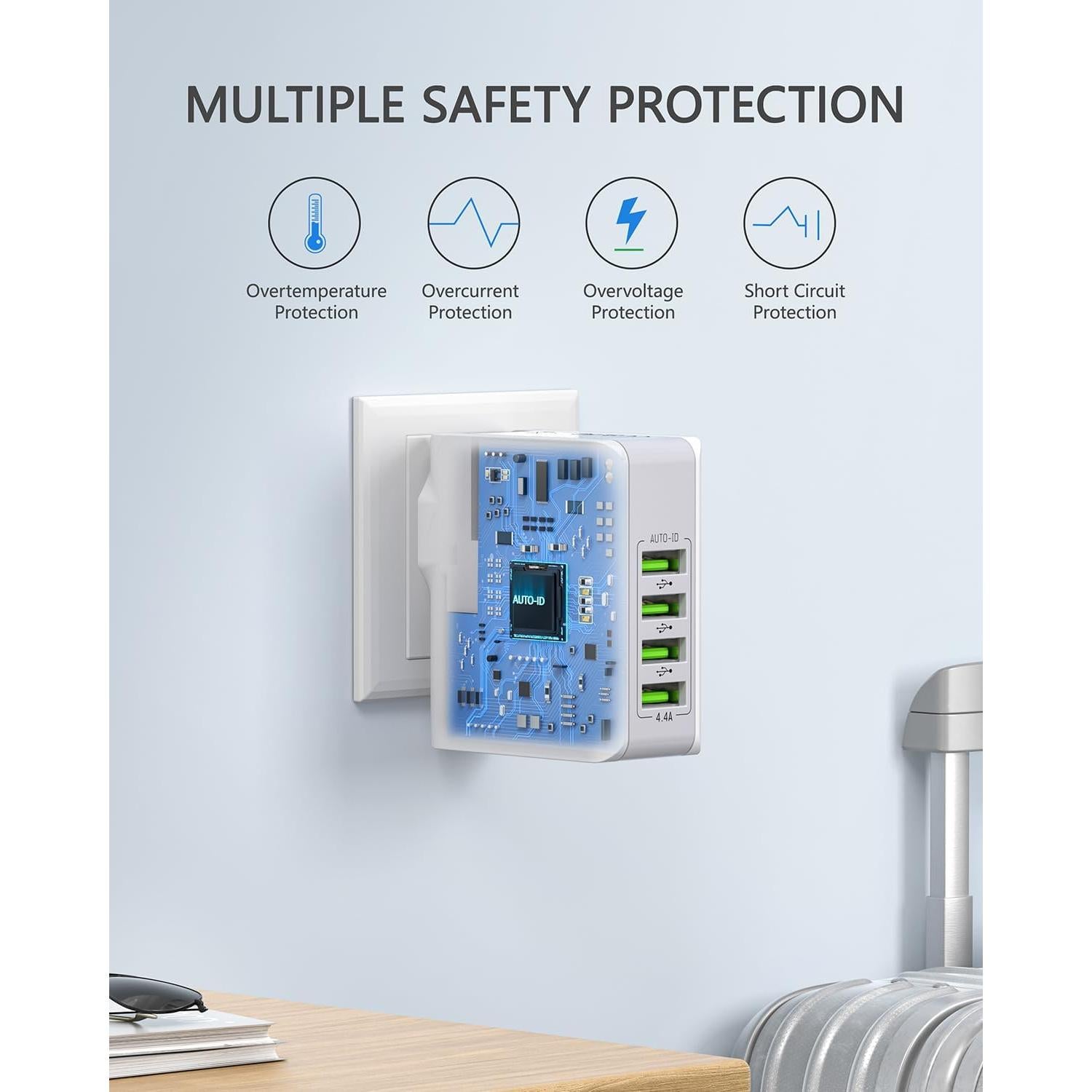 Cargador de Pared USB Múltiple LENCENT 22W 4 Puertos