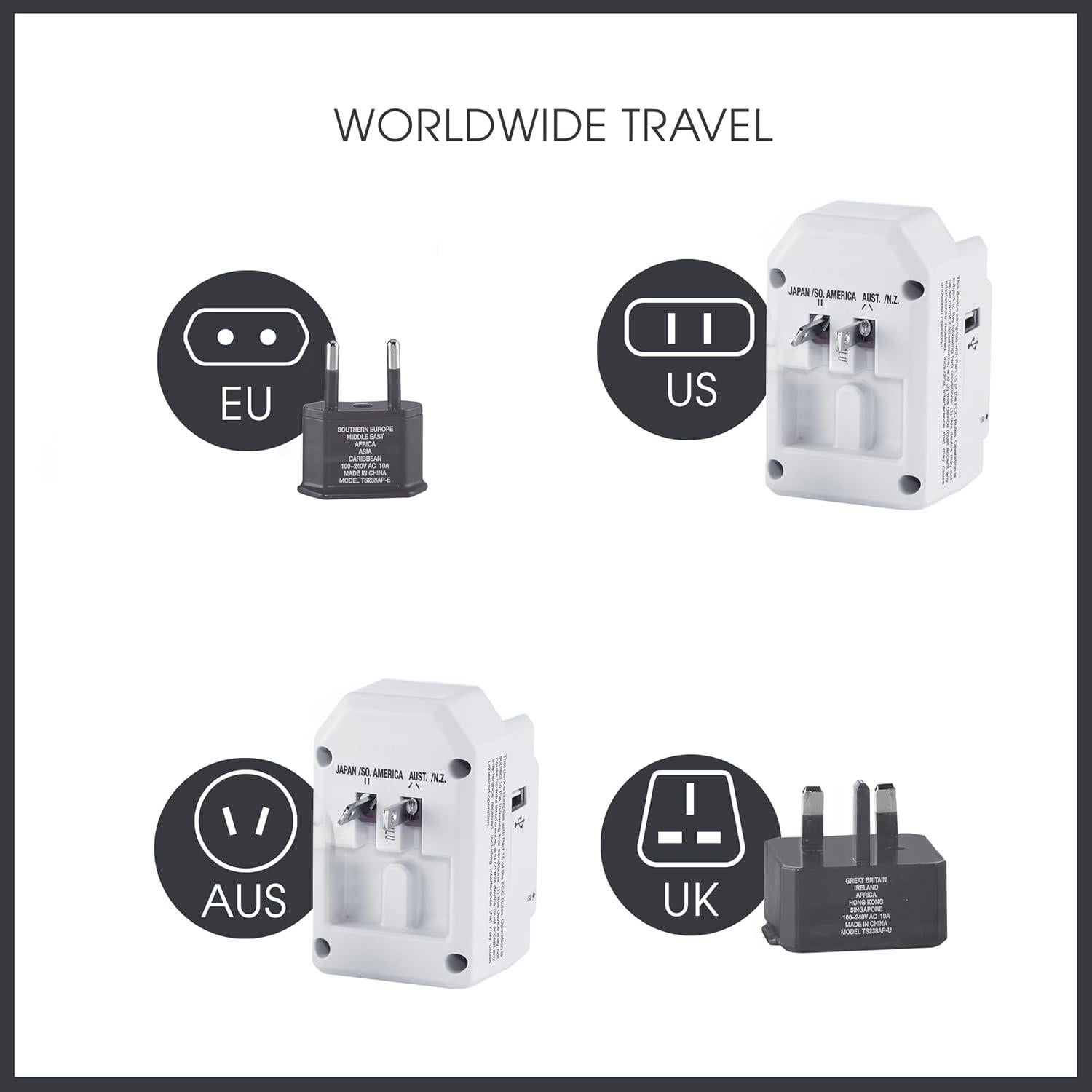Adaptador de Viaje Universal Conair TS238X con USB y Protección