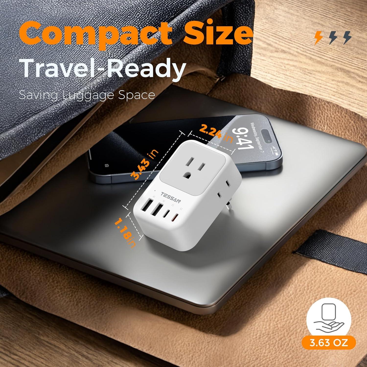 Adaptador de Enchufe de Viaje TESSAN 8 en 1 USB C 20W Gris