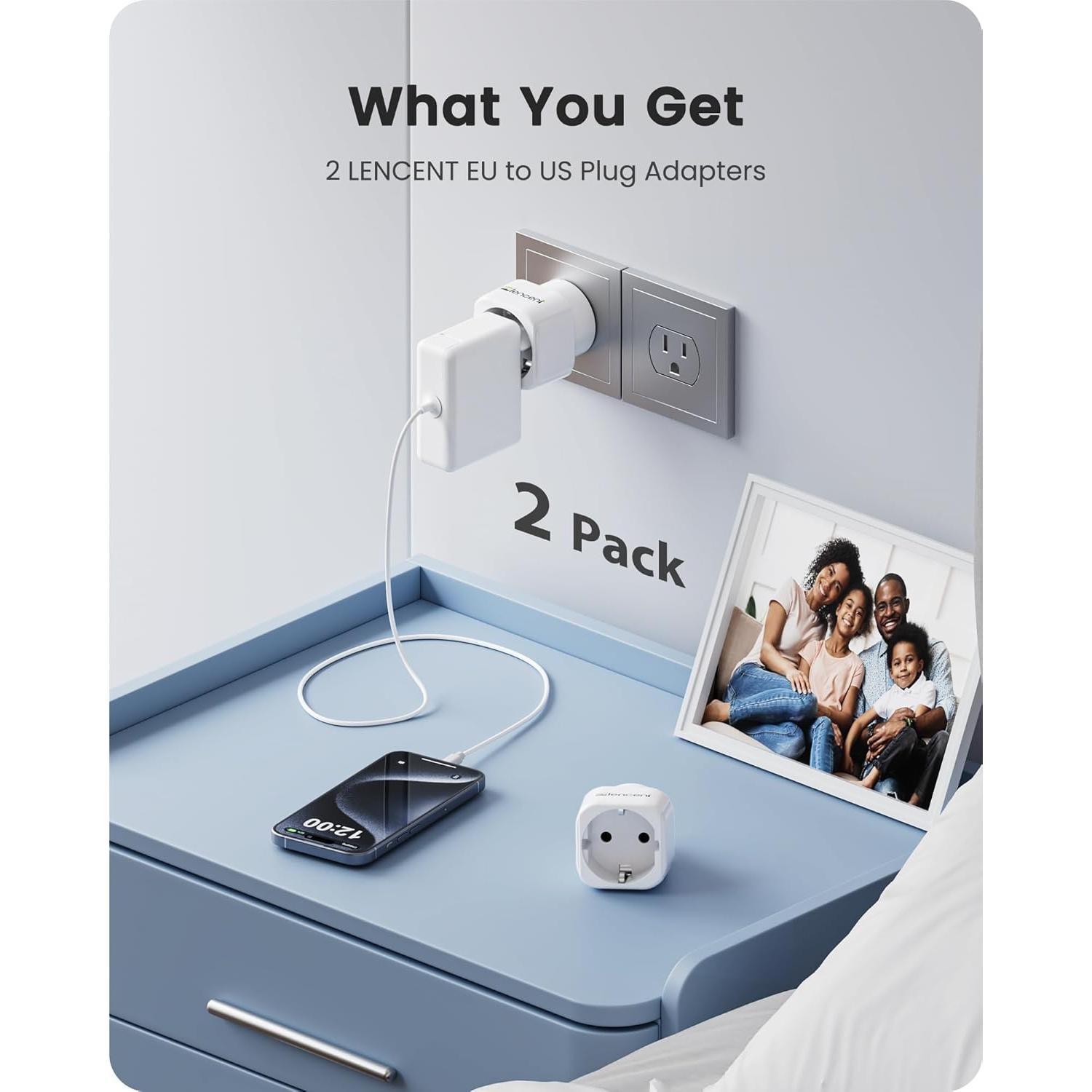 Adaptador de Enchufe LENCENT 2 Pack Europa a EE. UU. 15A