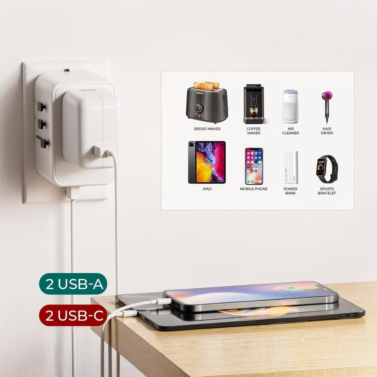 Adaptador de Viaje Universal Oviitech 70W con 4 Puertos USB