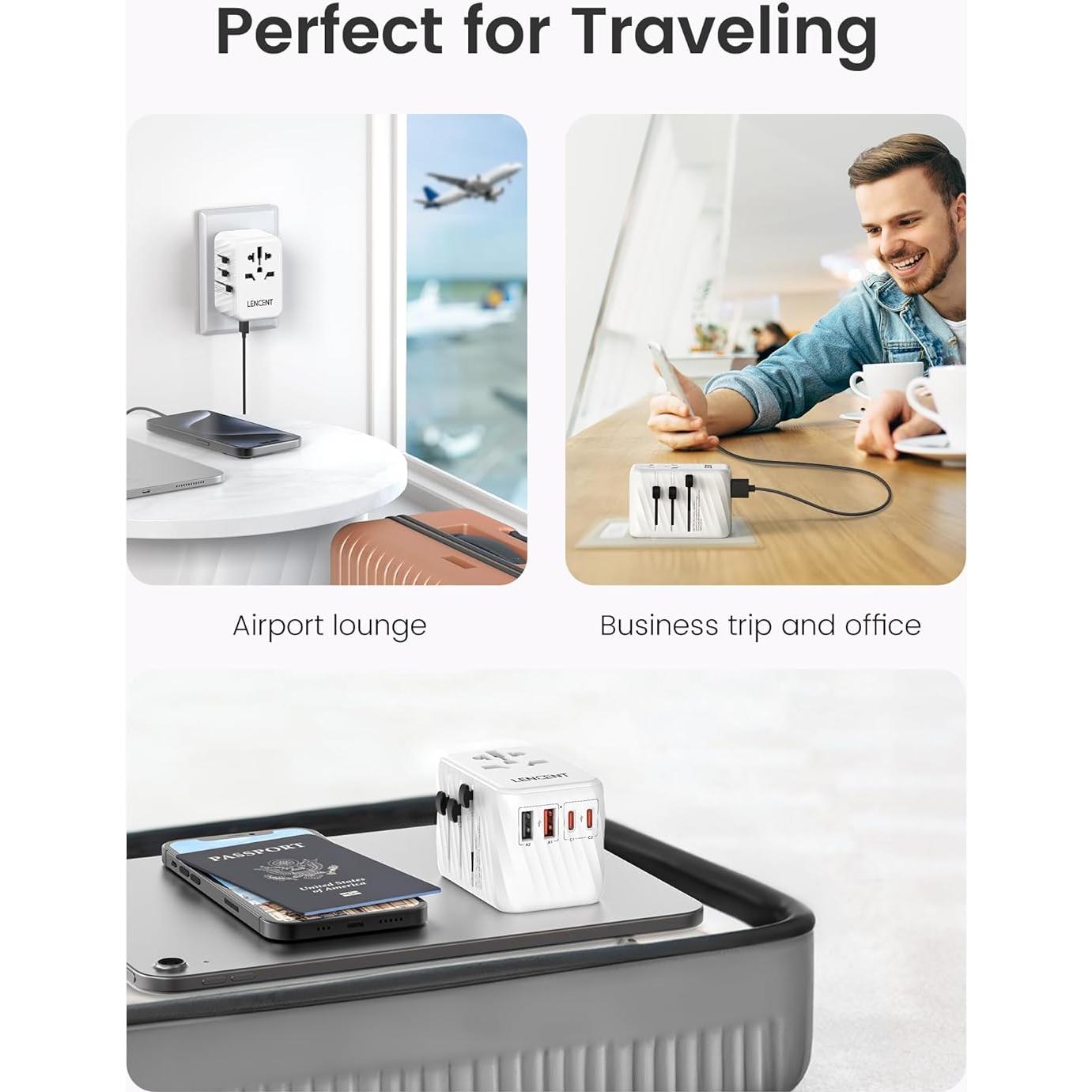 Adaptador de Viaje Universal LENCENT 65W GaN Carga Rápida