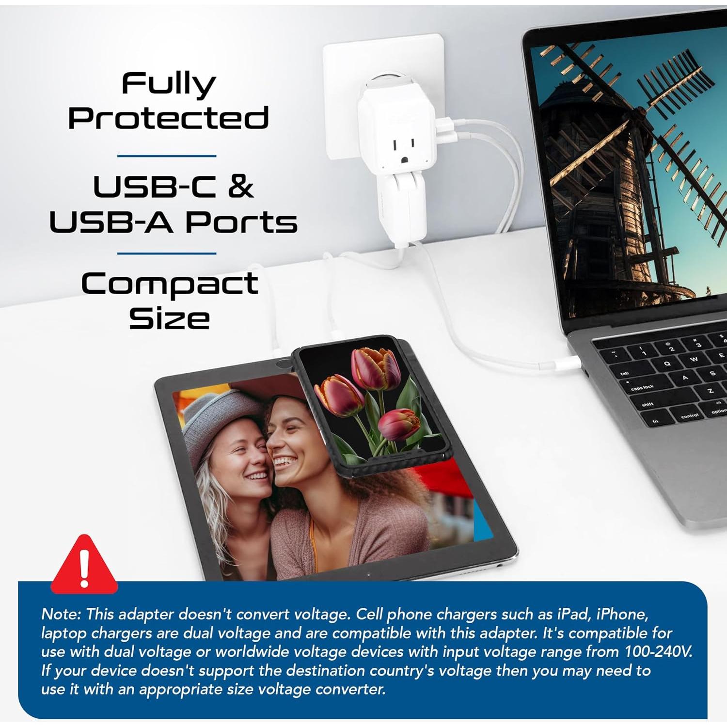 Adaptador de Viaje Ceptics Tipo O para Tailandia 20W PD QC