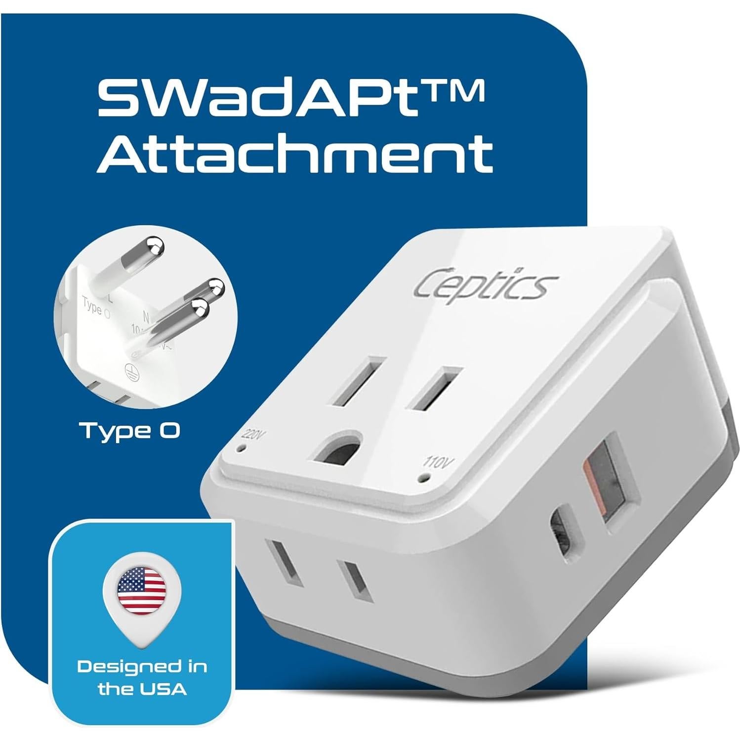 Adaptador de Viaje Ceptics Tipo O para Tailandia 20W PD QC