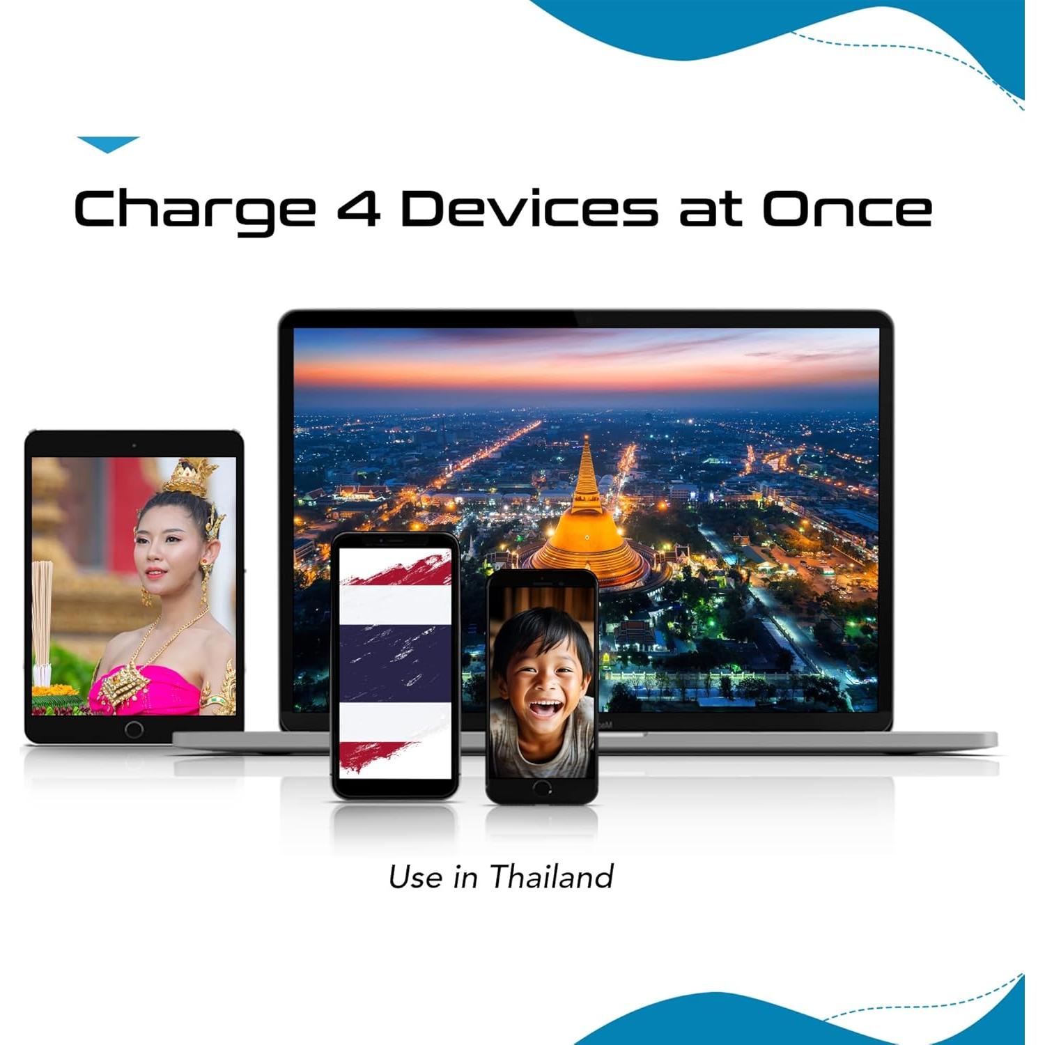 Adaptador de Viaje Ceptics Tipo O para Tailandia 20W PD QC