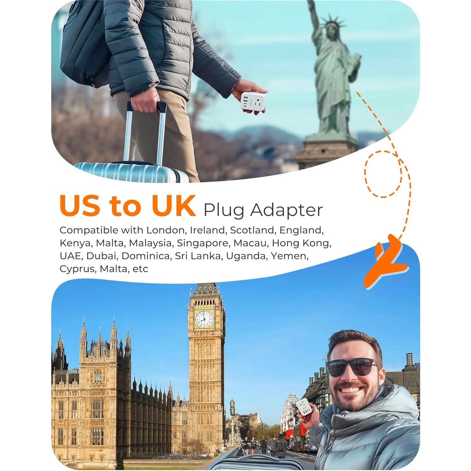 Adaptador de Enchufe LENCENT 2 Pack Tipo G Reino Unido 4 Salidas USB