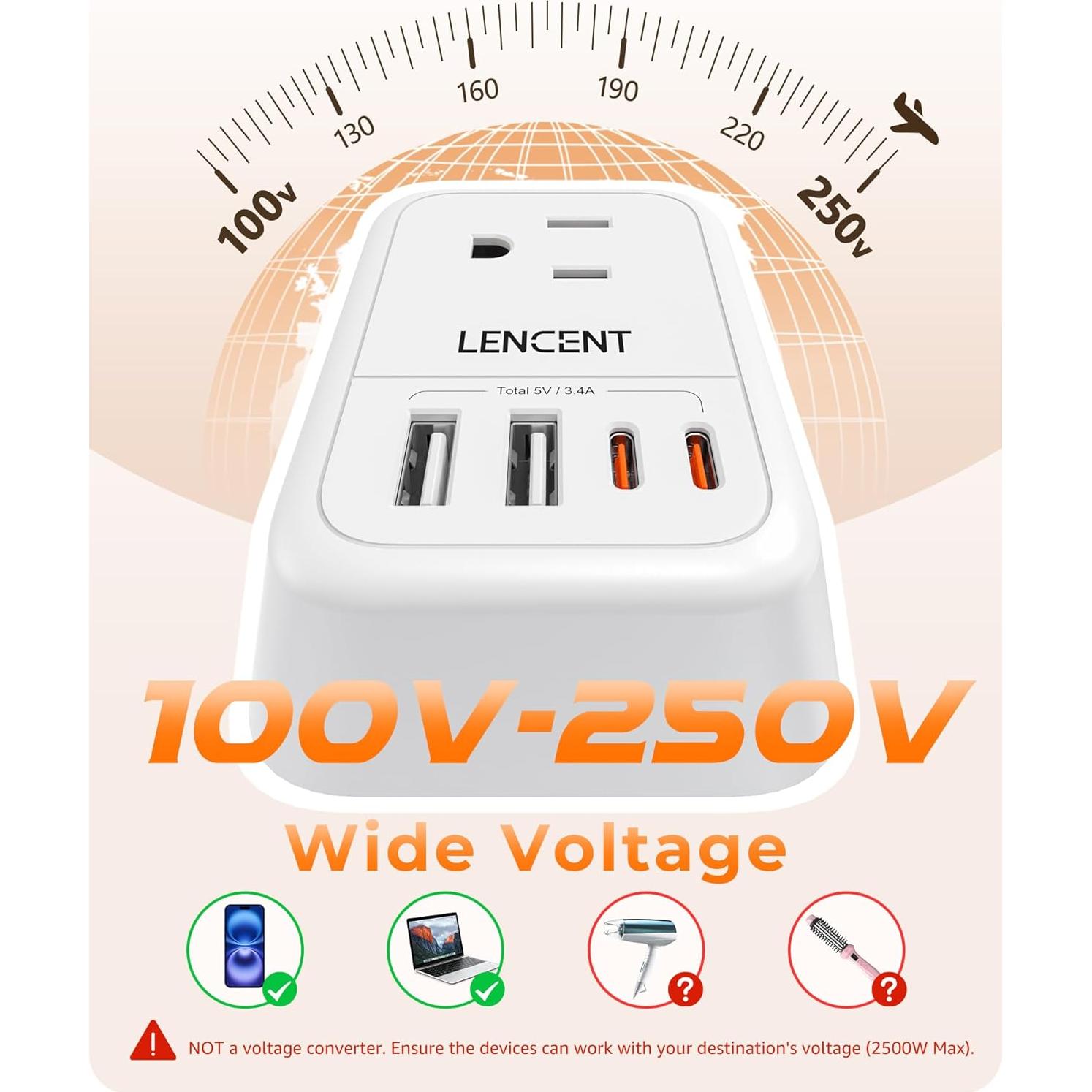 Adaptador de Enchufe LENCENT 2 Pack Tipo G Reino Unido 4 Salidas USB