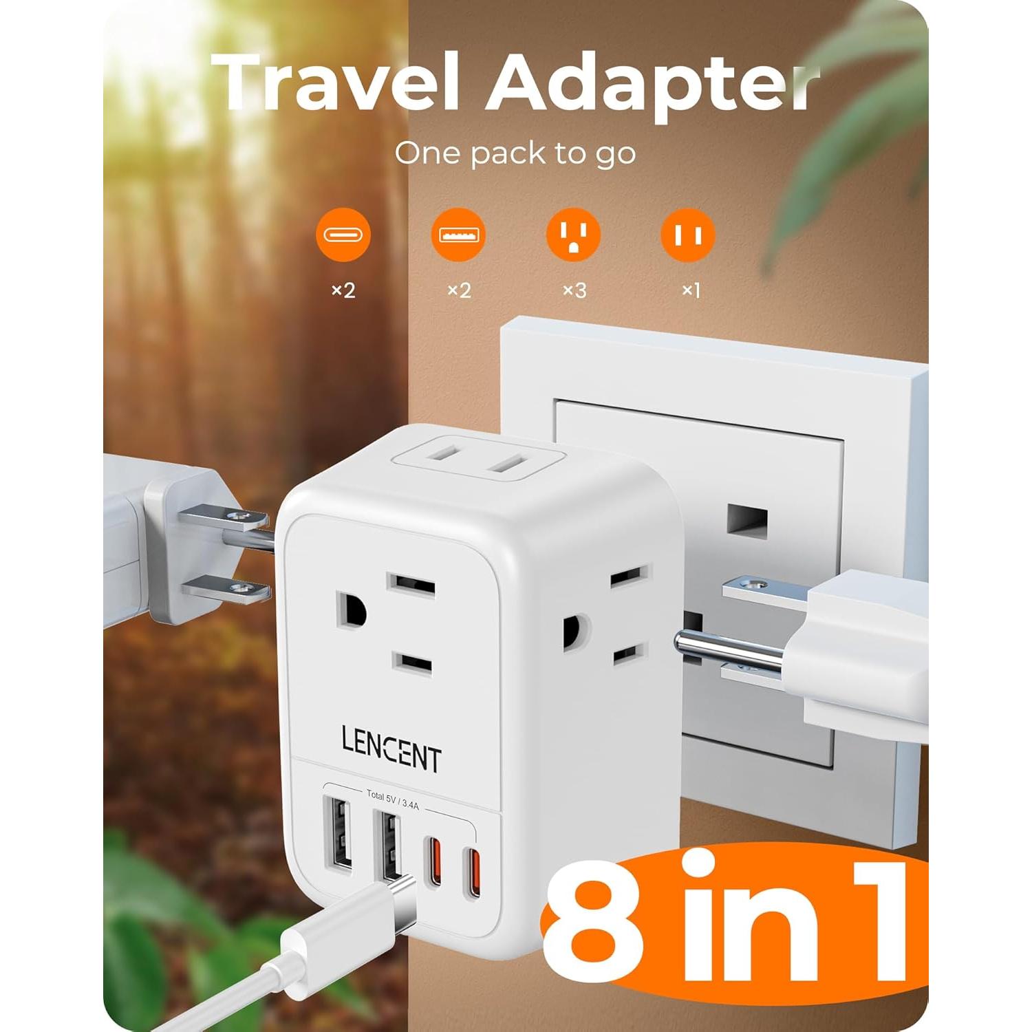 Adaptador de Enchufe LENCENT 2 Pack Tipo G Reino Unido 4 Salidas USB