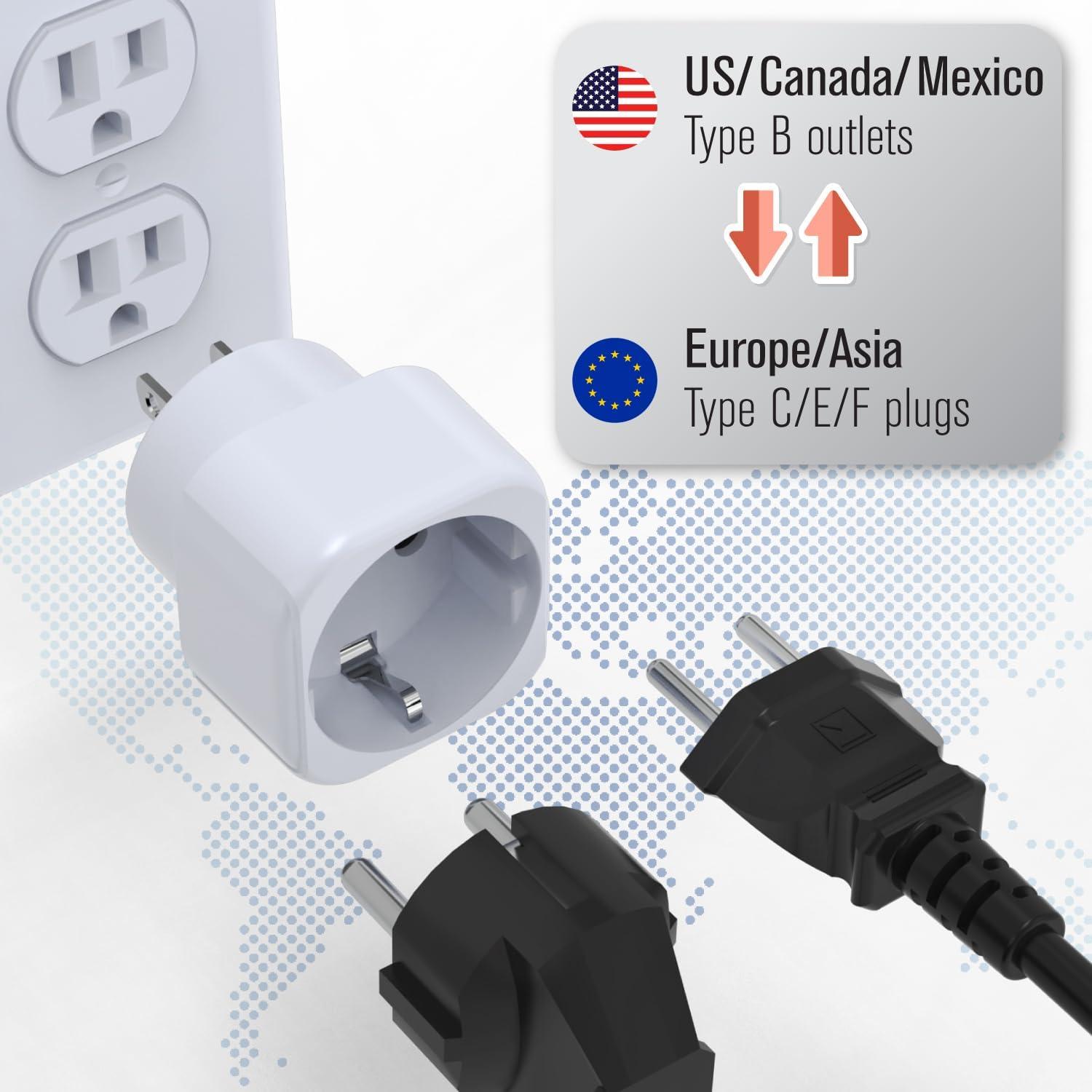 Adaptador de Enchufe Europeo a Estadounidense Fosmon - 1 Paquete