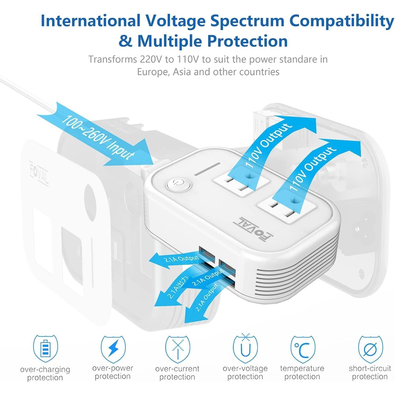 Convertidor de Voltaje FOVAL 220V a 110V 230W con USB