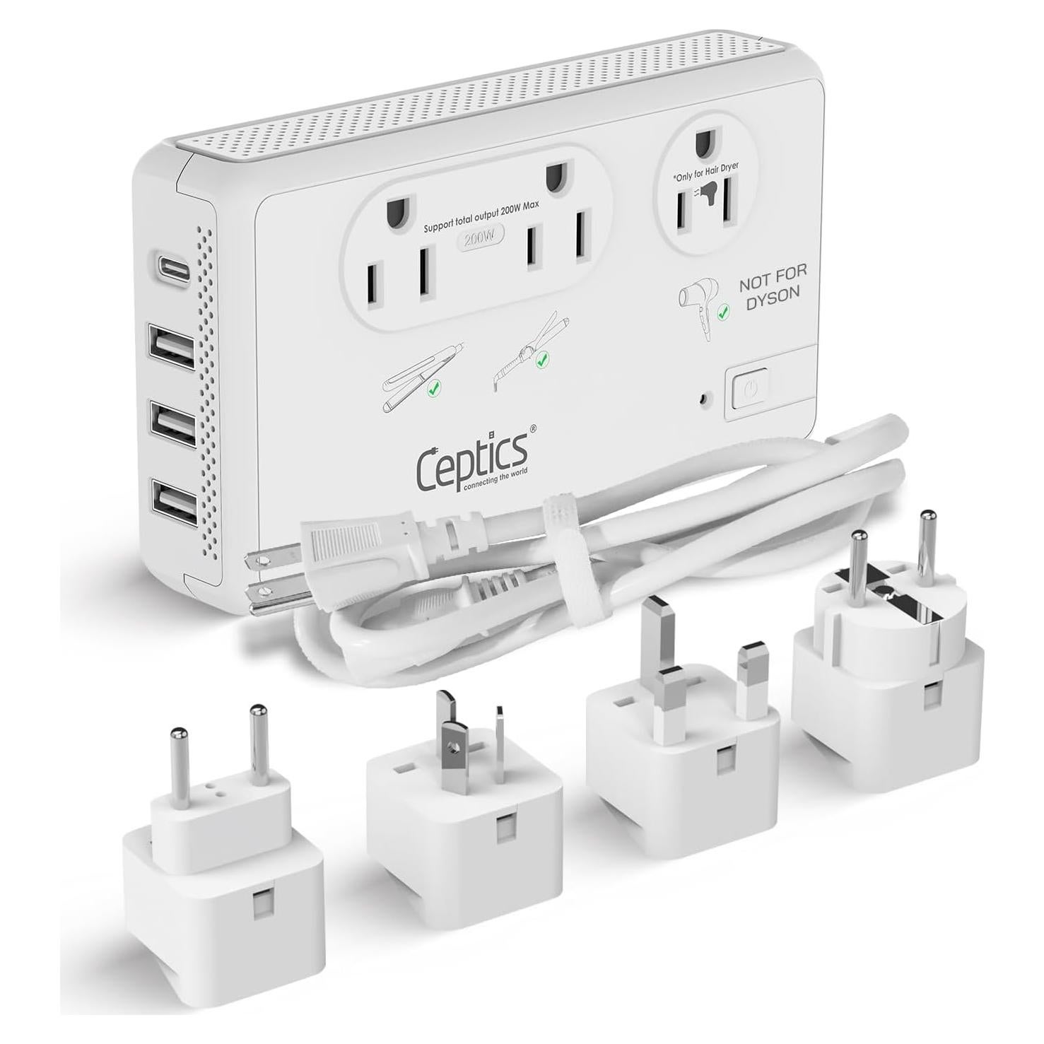 Convertidor de Voltaje Ceptics 220V a 110V 2000W con USB-C