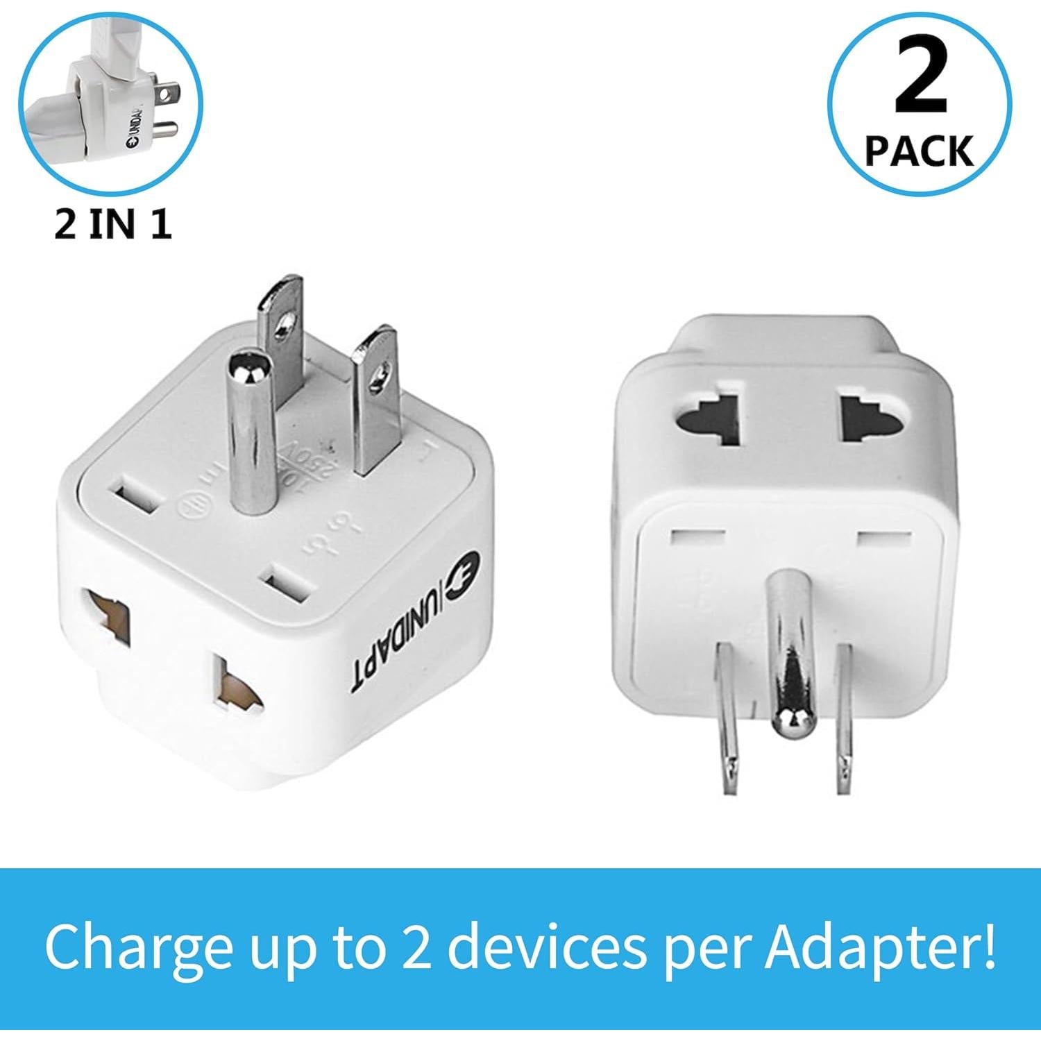 Adaptador de viaje Unidapt tipo B - Paquete de 2, blanco