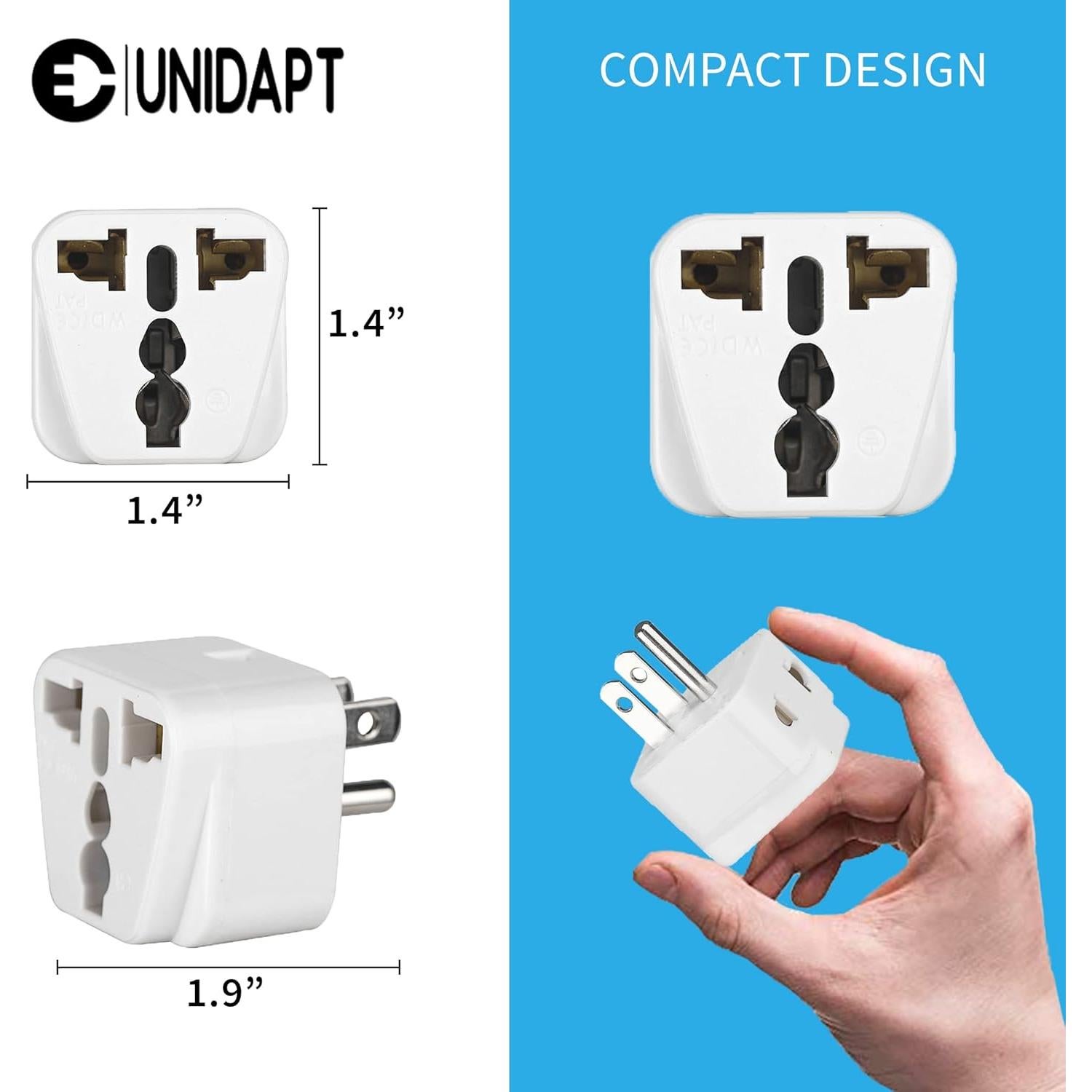 Adaptador de viaje Unidapt tipo B - Paquete de 2, blanco