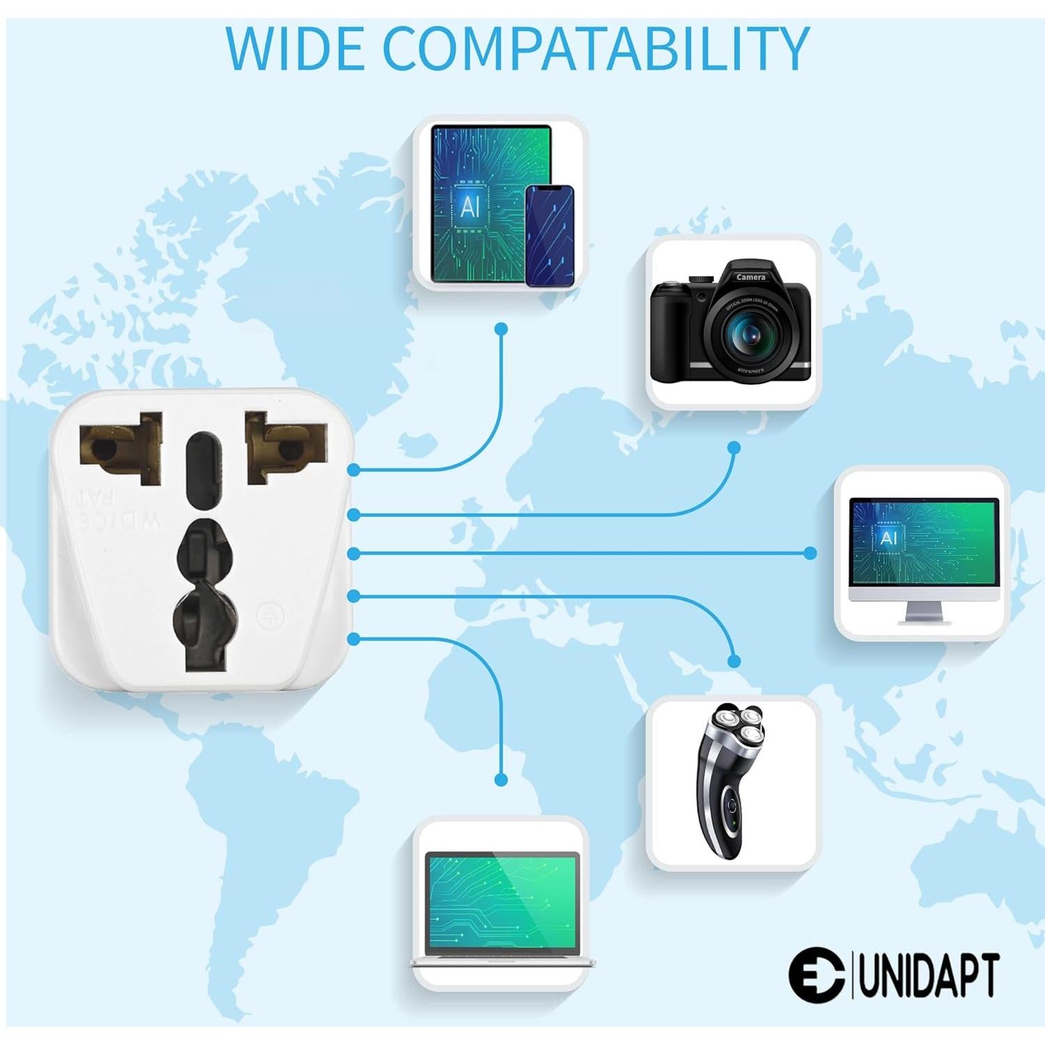 Adaptador de viaje Unidapt tipo B - Paquete de 2, blanco