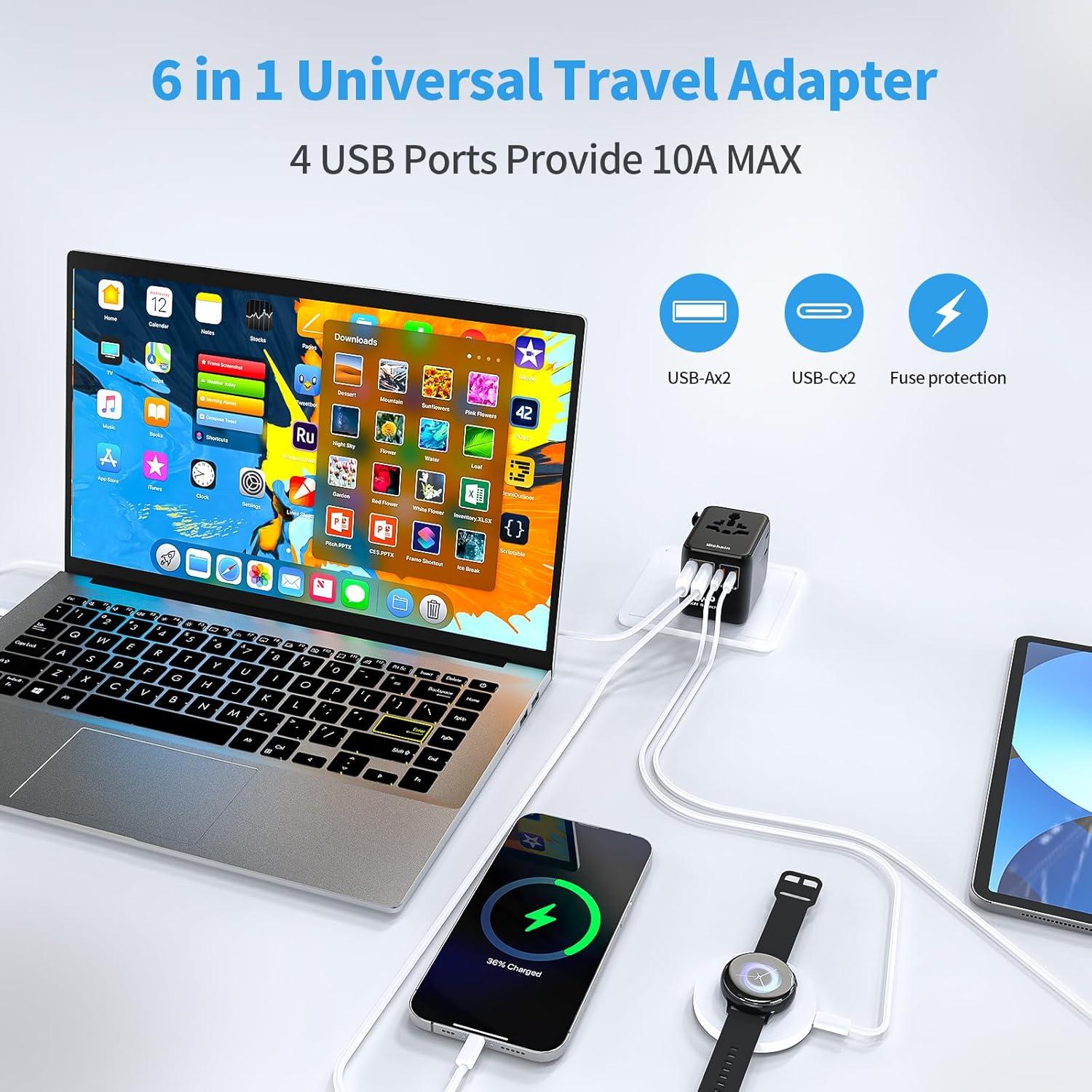 Adaptador de Viaje Universal Hichain 70W GaN 4 Puertos USB