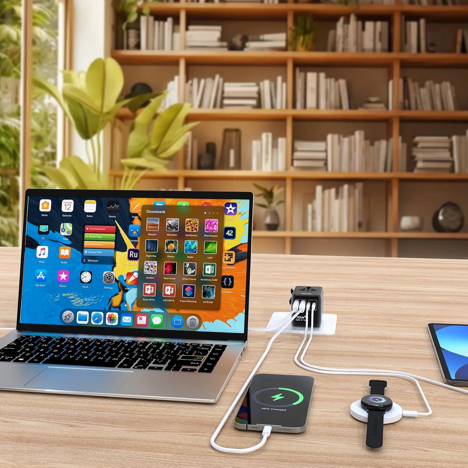 Adaptador de Viaje Universal Hichain 70W GaN 4 Puertos USB