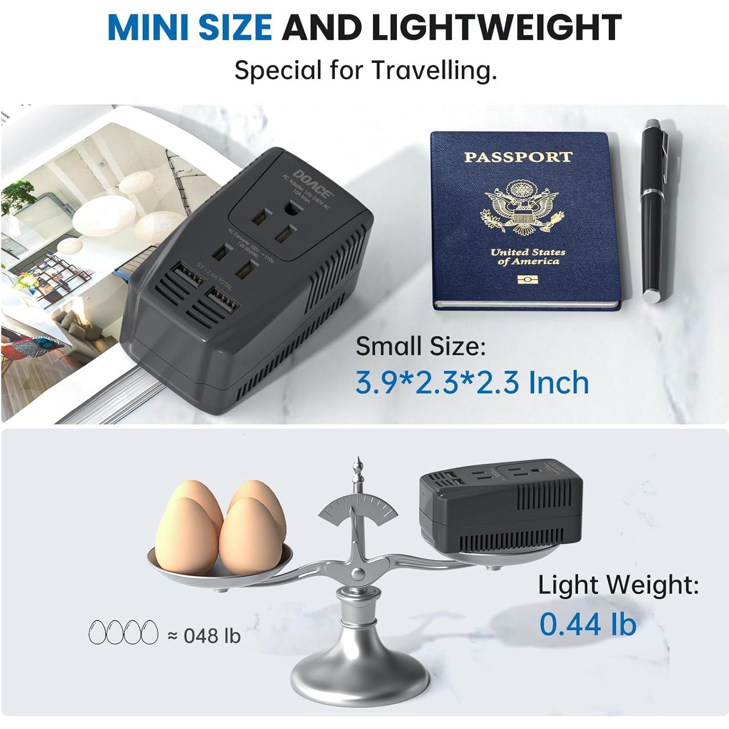 Convertidor de Voltaje DOACE 2000W 220V a 110V para Viajes