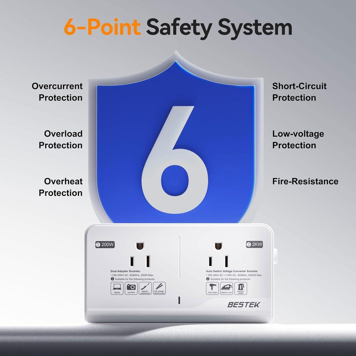 Convertidor de Voltaje BESTEK 220V a 110V 2000W/200W