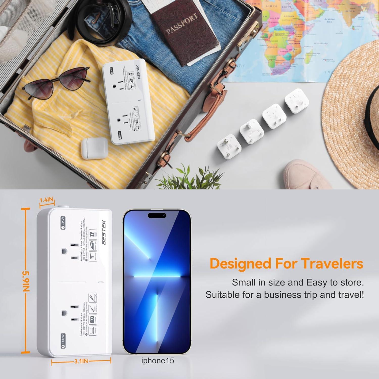 Convertidor de Voltaje BESTEK 220V a 110V 2000W/200W