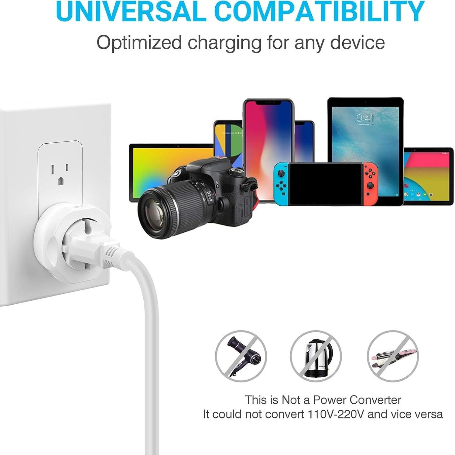 Adaptador de Enchufe Europeo a US VINTAR 3750W Tipo C E F