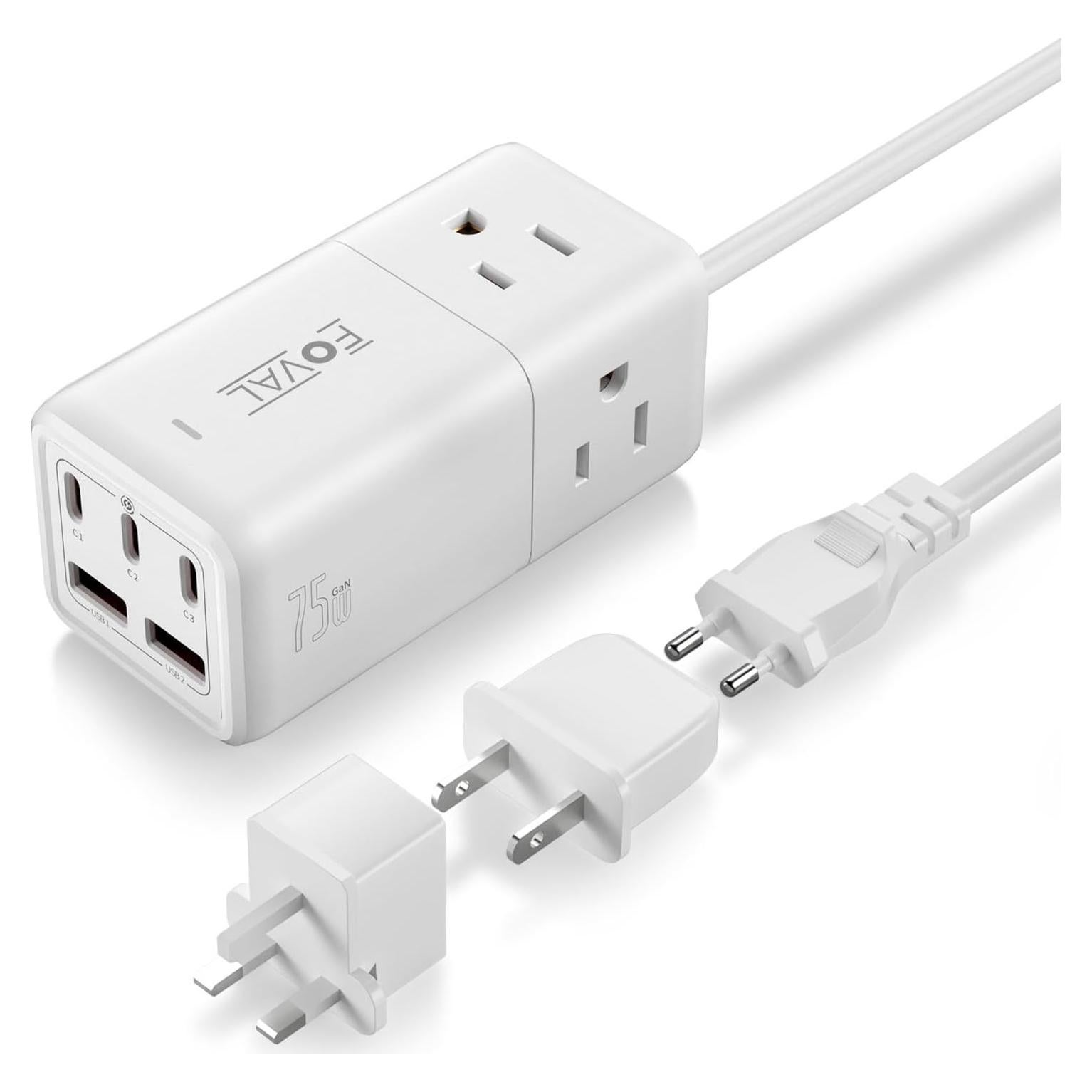 Adaptador de Enchufe de Viaje FOVAL 75W 8 en 1 USB C AC