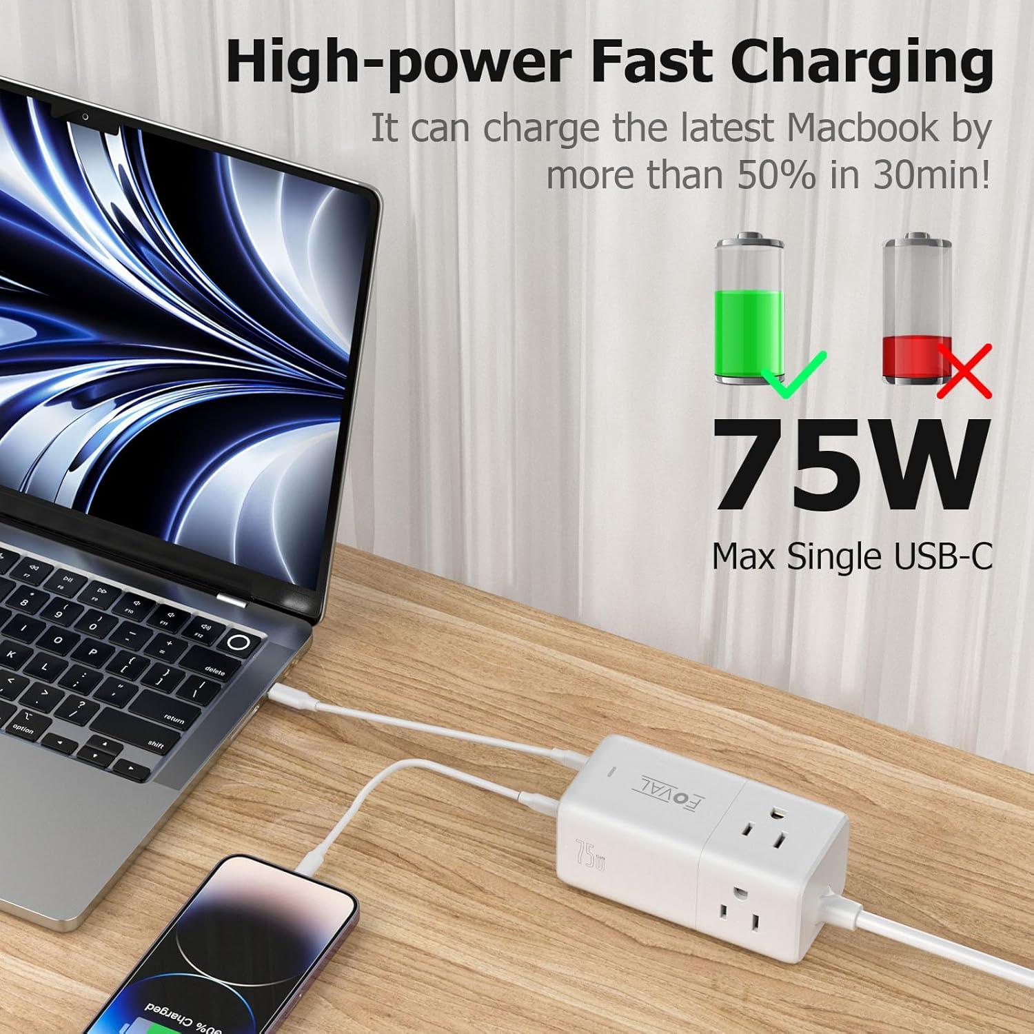 Adaptador de Enchufe de Viaje FOVAL 75W 8 en 1 USB C AC