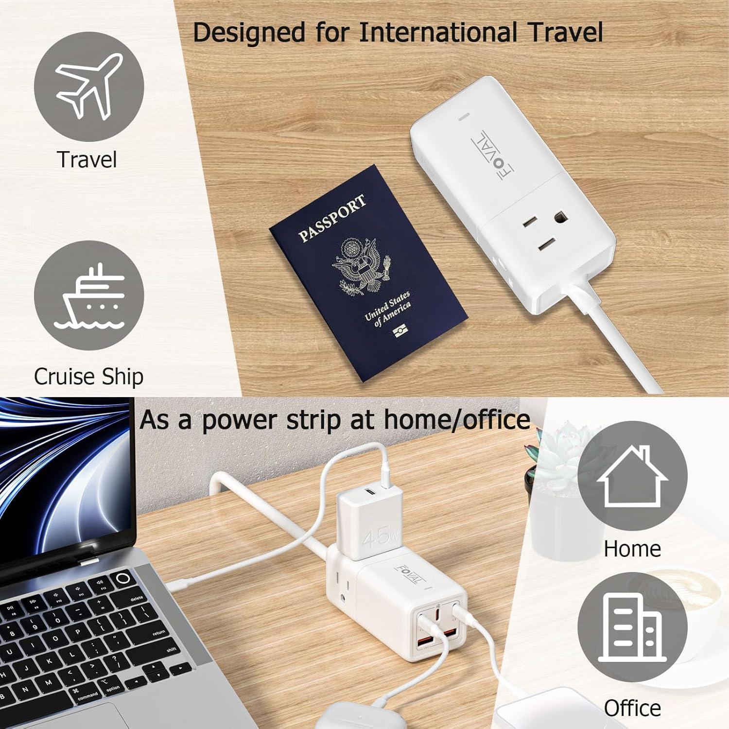 Adaptador de Enchufe de Viaje FOVAL 75W 8 en 1 USB C AC