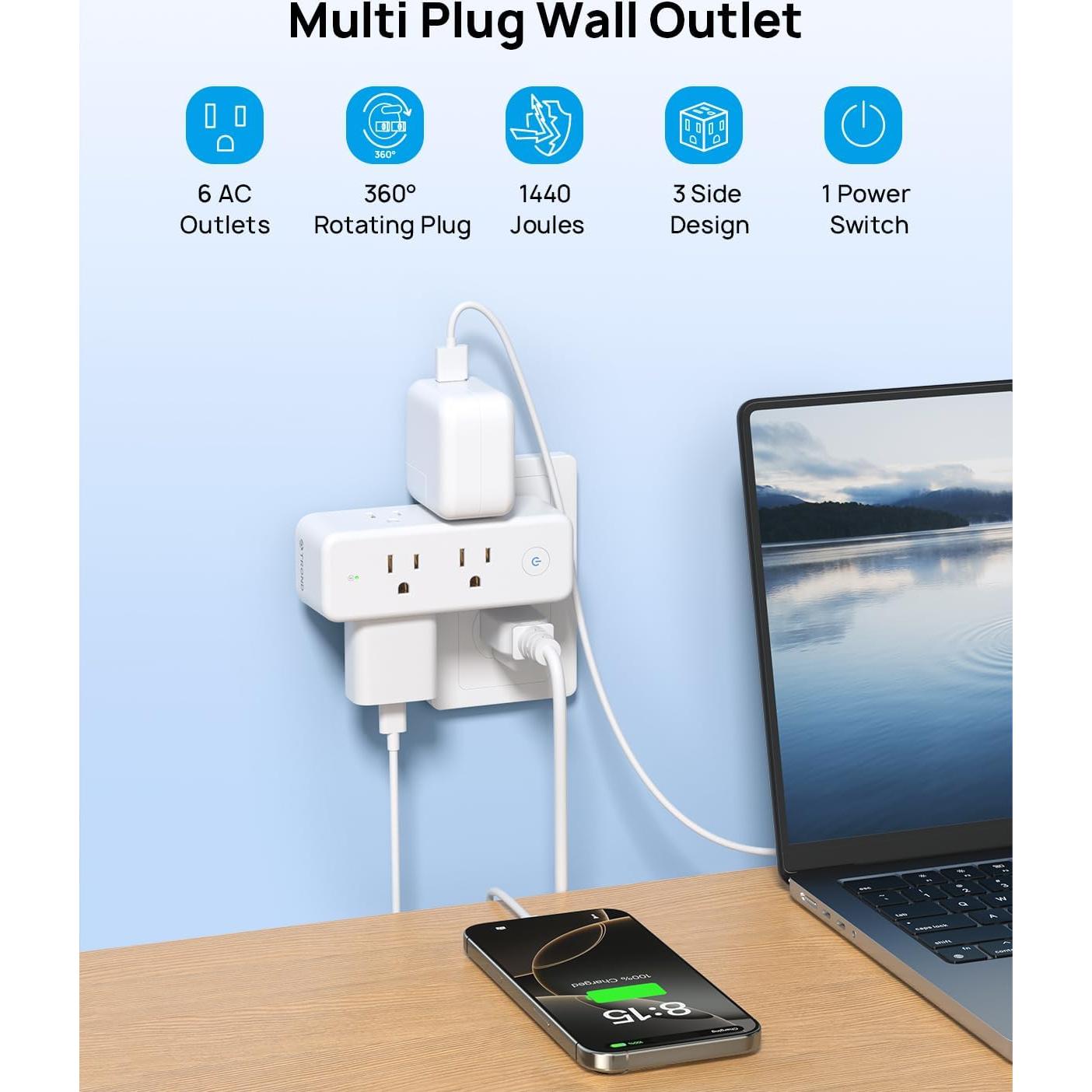 Extensor de Salida AC TROND 6 Salidas Rotatorio 360° 1440J