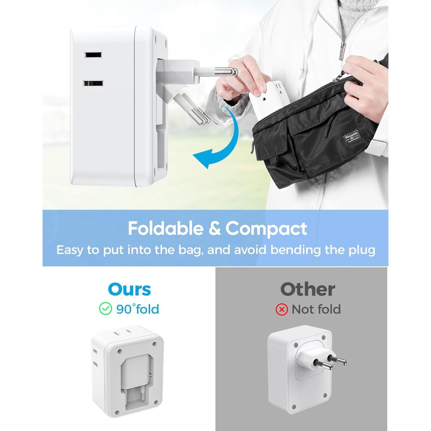 Adaptador de Enchufe de Viaje Olcorife Tipo C 4 Salidas 3 USB