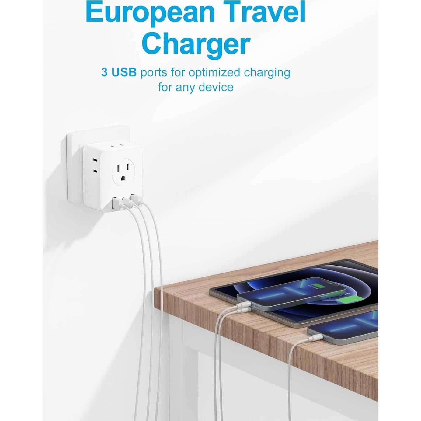 Adaptador de Enchufe de Viaje Olcorife Tipo C 4 Salidas 3 USB