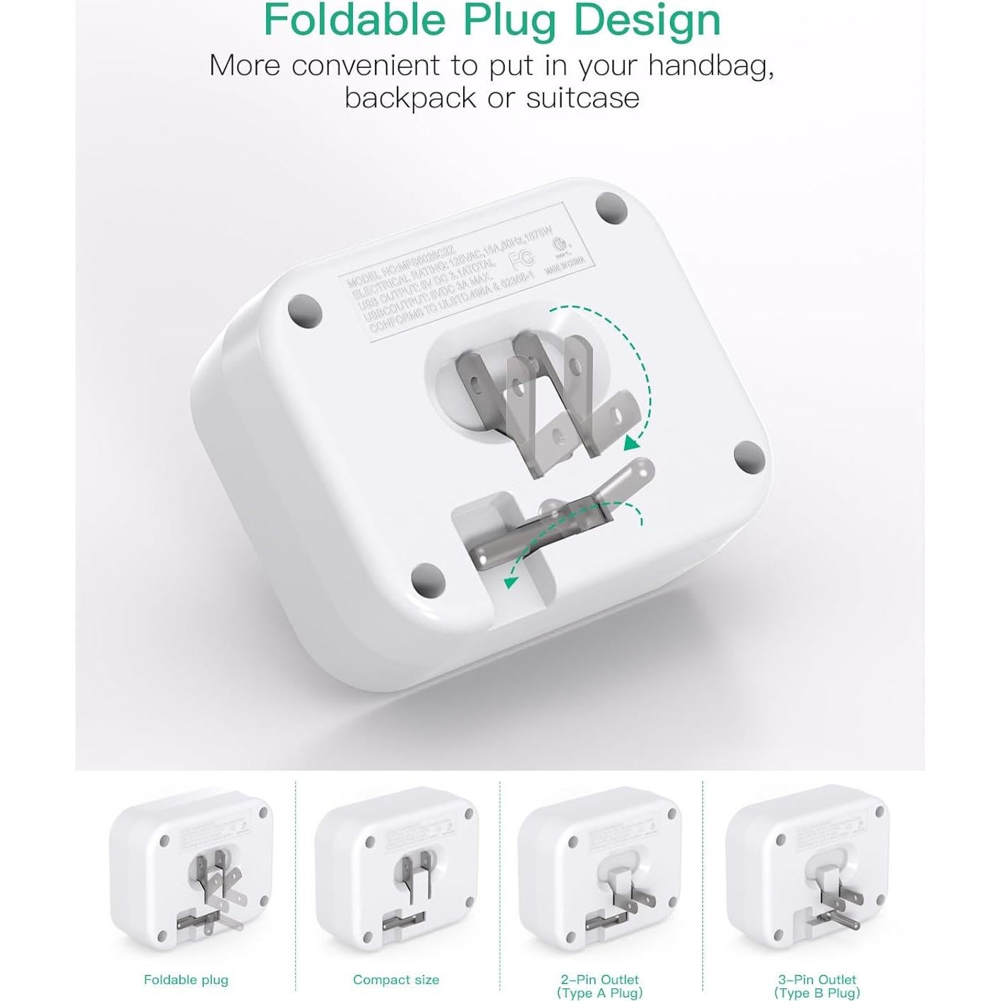 Regleta de Crucero MIFASOPOWER con USB-C y Enchufe Plegable
