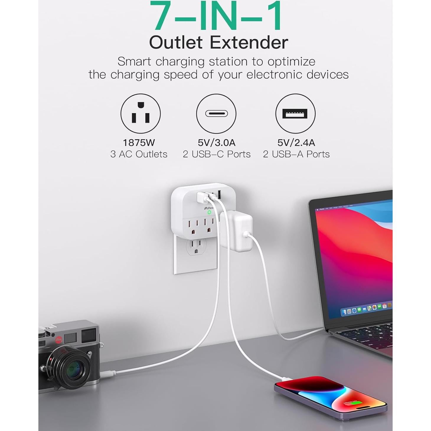 Regleta de Crucero MIFASOPOWER con USB-C y Enchufe Plegable