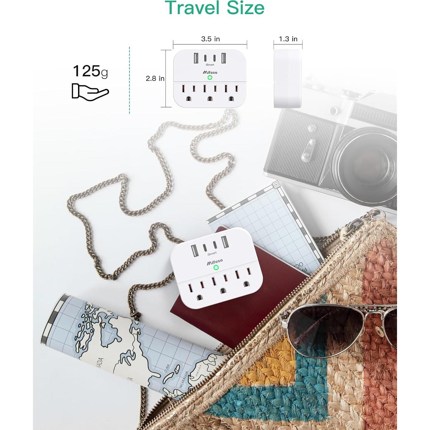 Regleta de Crucero MIFASOPOWER con USB-C y Enchufe Plegable