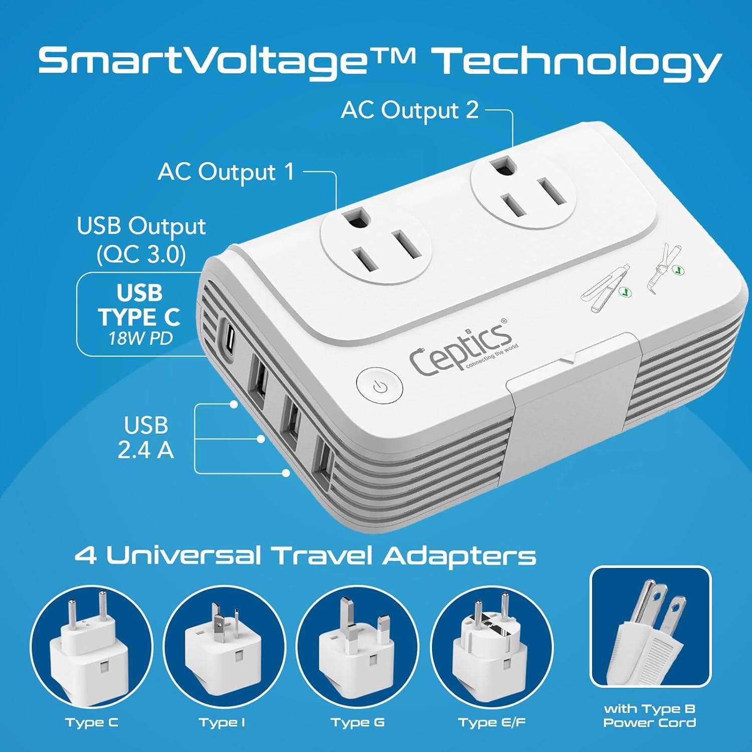 Convertidor de Voltaje Ceptics 200W 220V a 110V con 4 USB