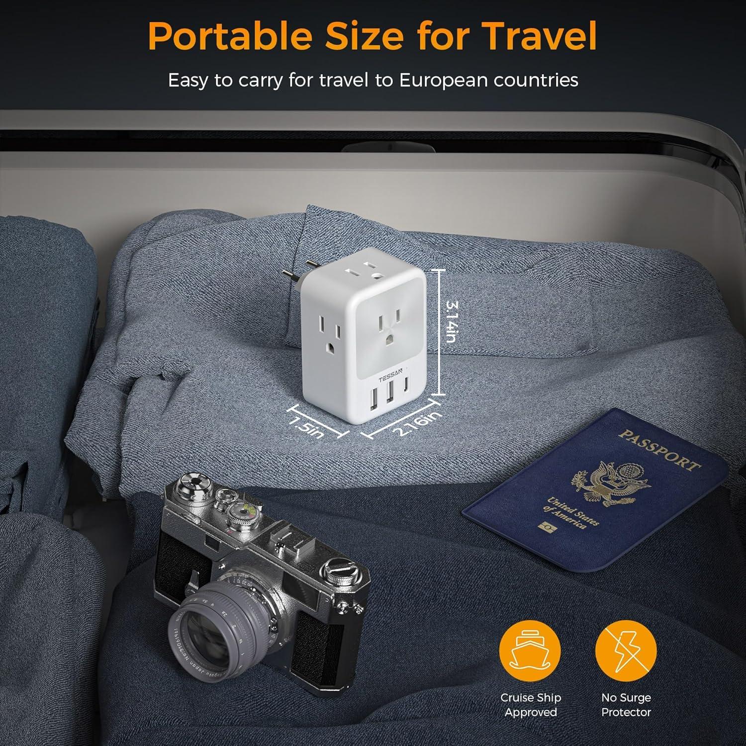 Adaptador de Enchufe de Viaje TESSAN Tipo C 7 Salidas USB