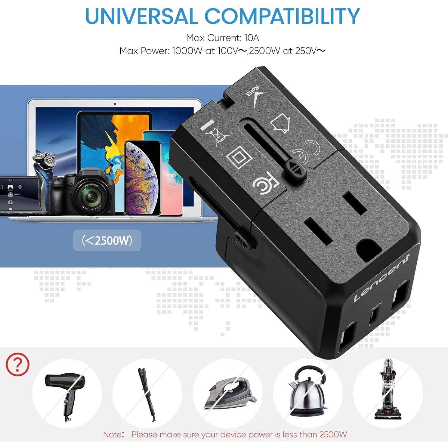 Adaptador de corriente de viaje LENCENT G63, 4 puertos USB, 17W