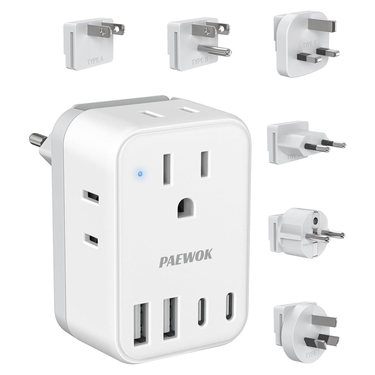 Adaptador de Corriente Internacional PAEWOK 8 en 1 USB-C