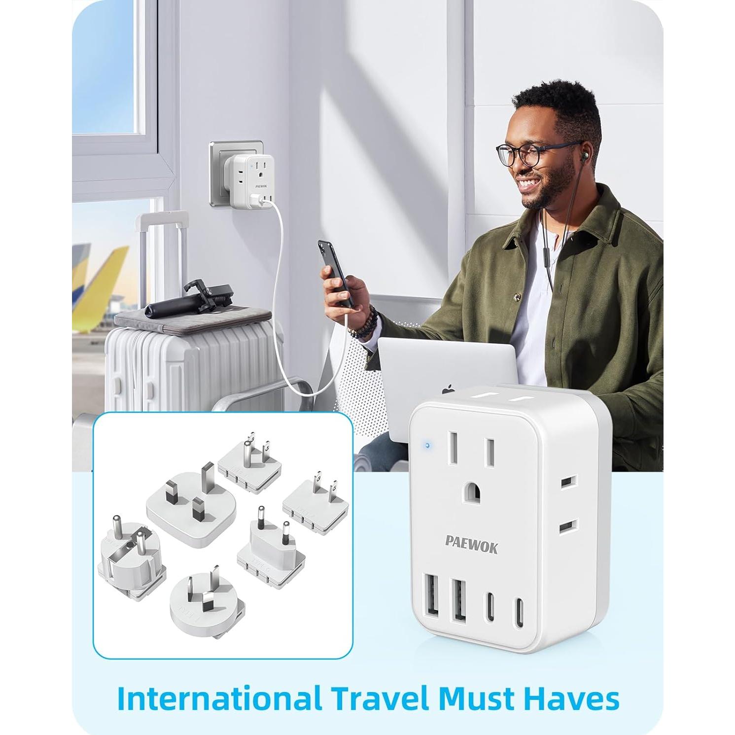 Adaptador de Corriente Internacional PAEWOK 8 en 1 USB-C