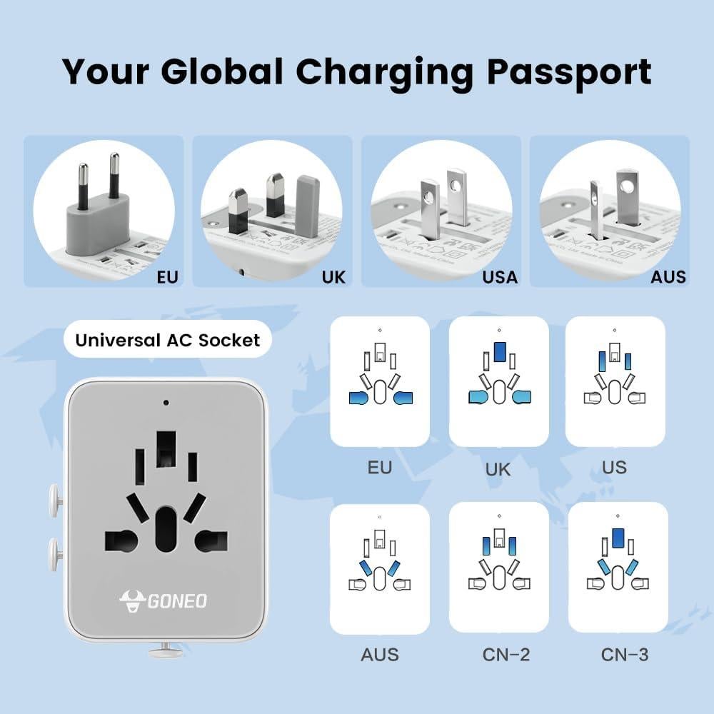 Adaptador de Viaje Universal GONEO GN-L10U15A 100-240V USB C/A
