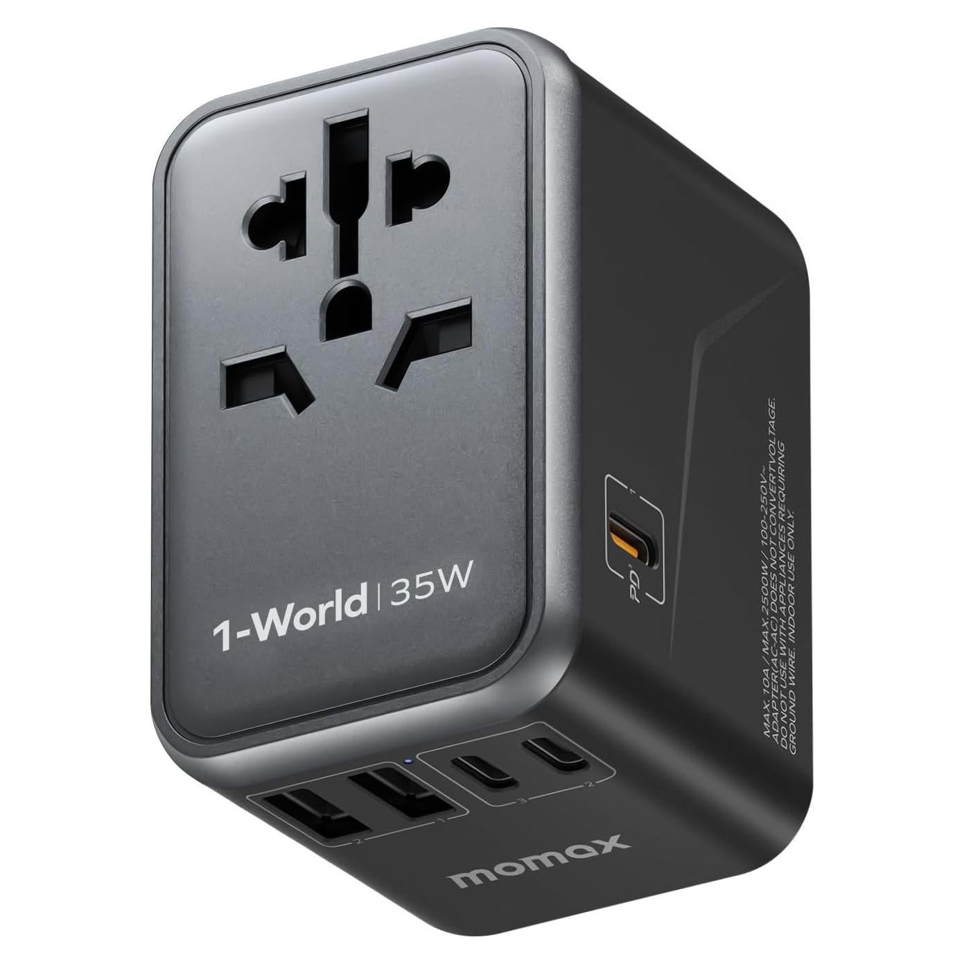 Adaptador de Viaje Universal MOMAX UA9 35W Carga Rápida 5 Puertos