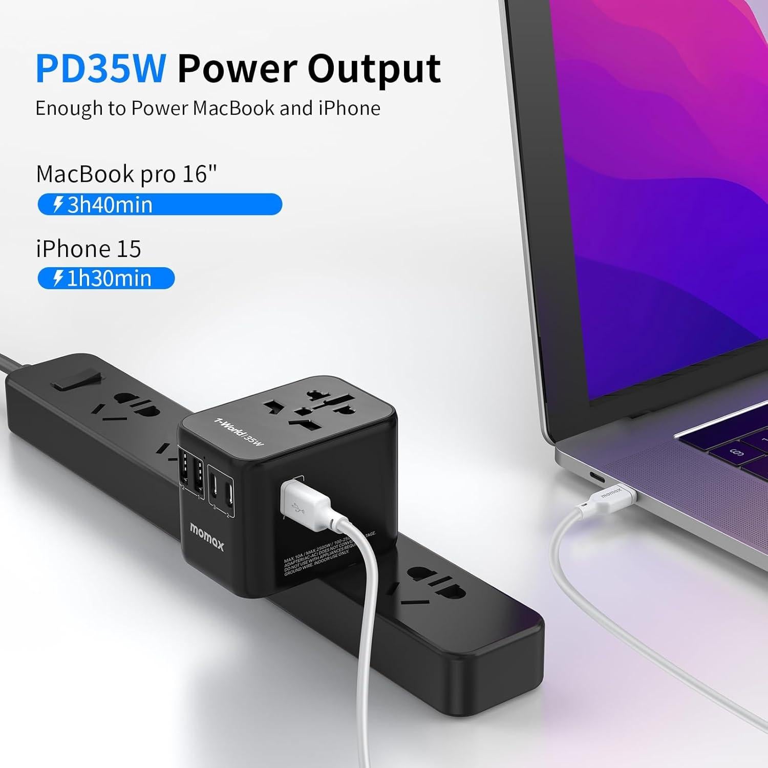 Adaptador de Viaje Universal MOMAX UA9 35W Carga Rápida 5 Puertos