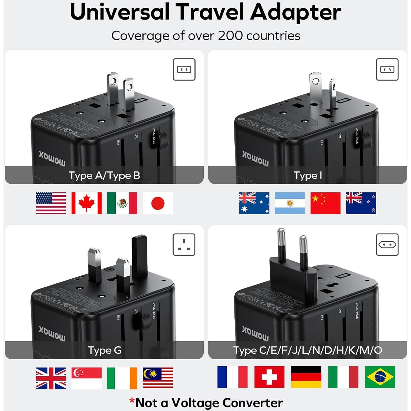 Adaptador de Viaje Universal MOMAX UA9 35W Carga Rápida 5 Puertos