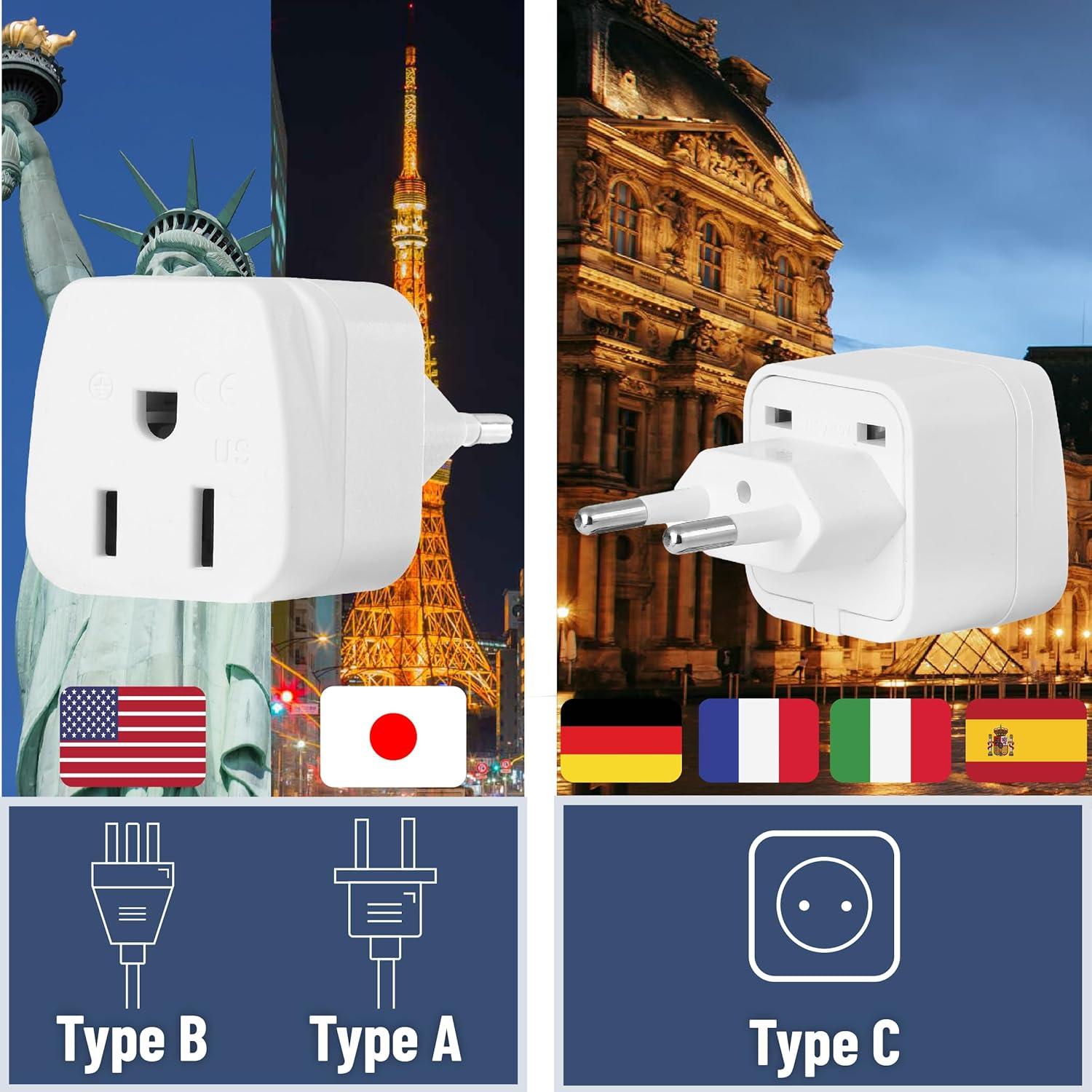 Adaptador de Enchufe de Viaje Bates Choice Tipo C - Paquete de 2