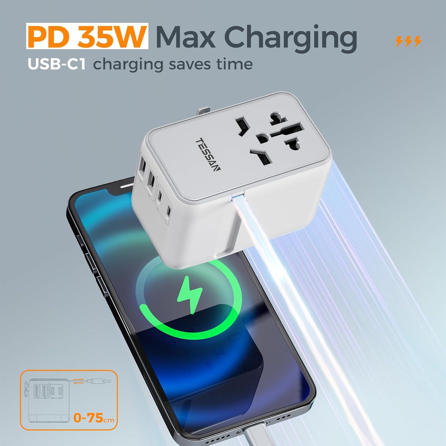 Adaptador de Viaje Universal TESSAN 35W con 6 Puertos USB