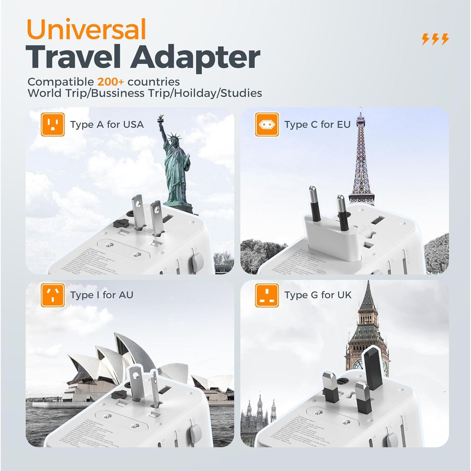Adaptador de Viaje Universal TESSAN 35W con 6 Puertos USB
