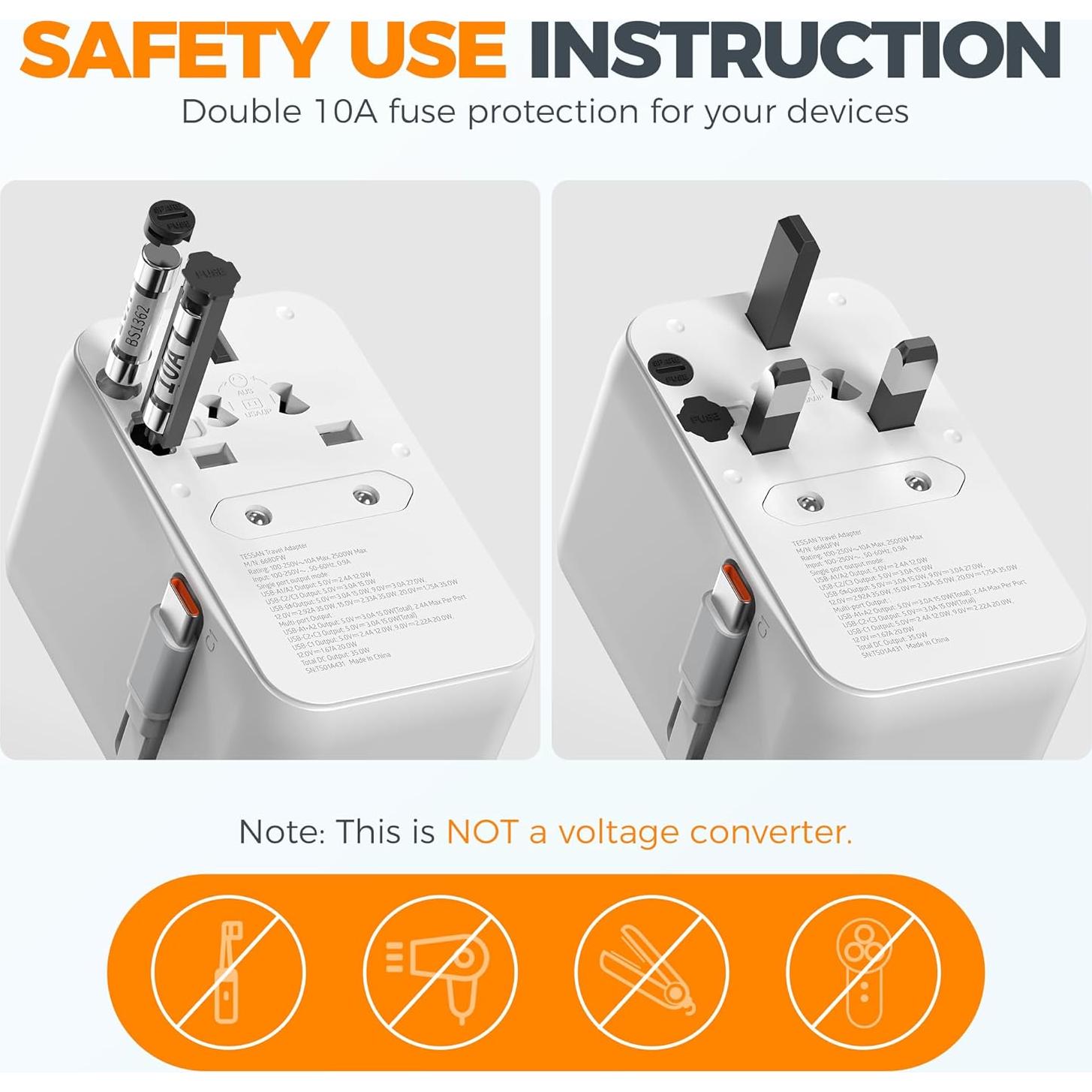 Adaptador de Viaje Universal TESSAN 35W con 6 Puertos USB